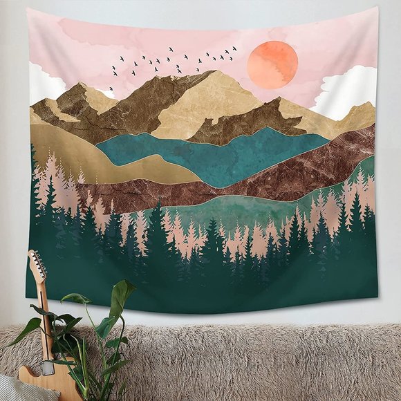 Mountain Tapestry Forest Tree 51.2" x 59.1" - Picture 2 of 7